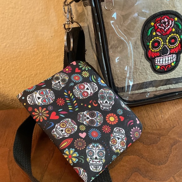 Sugar Skull Clear Crossbody Bag and Detachable Card Holder - Picture 2 of 6